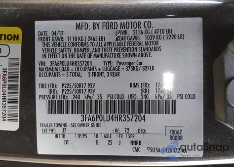 2017 Ford Fusion Hybrid Se from USA, damaged, VIN 3FA6P0LU4HR357204